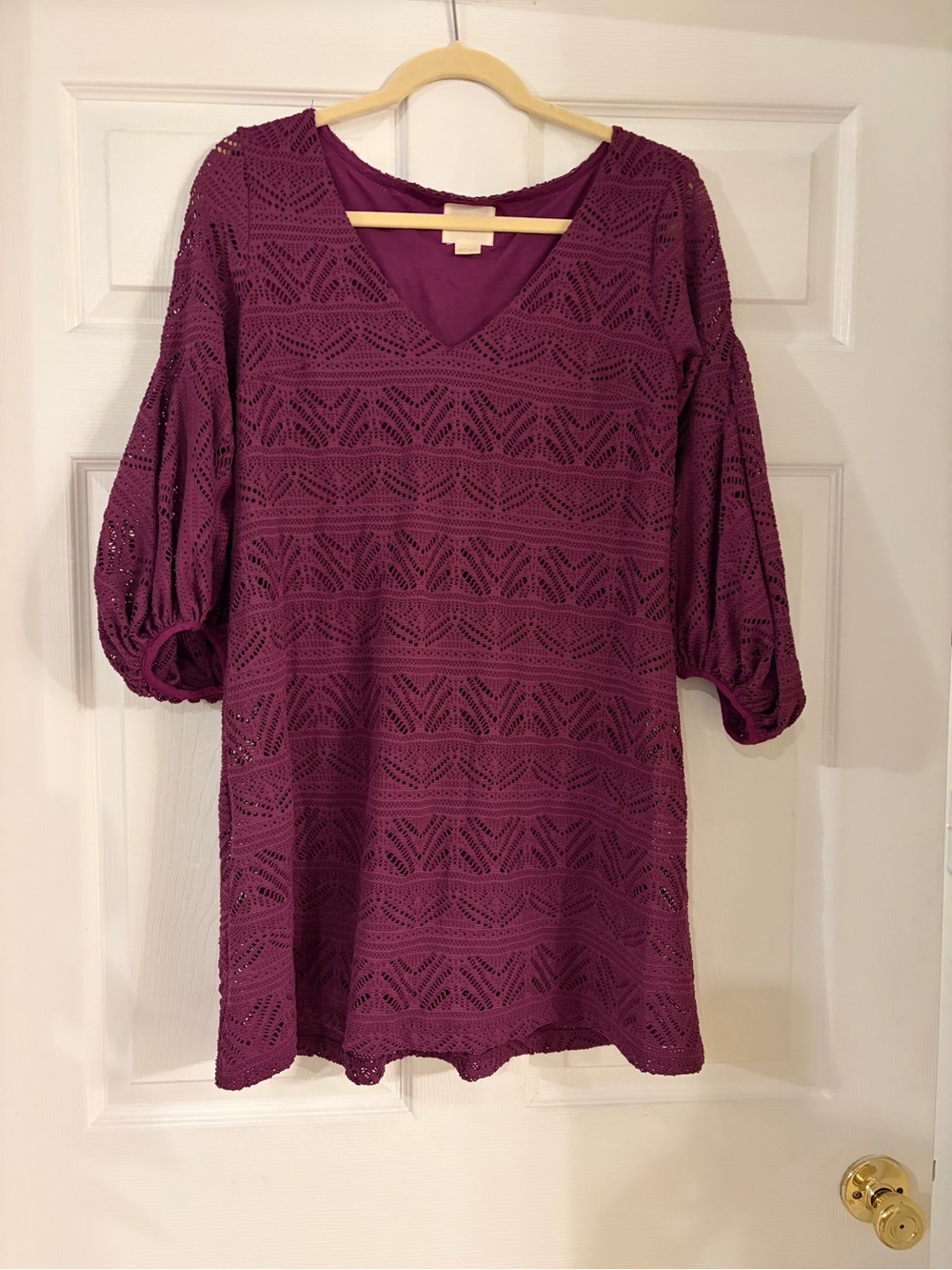 MAEVE Anthropologie Laila Purple Lace Puff Sleeve Mini Dress Size XS